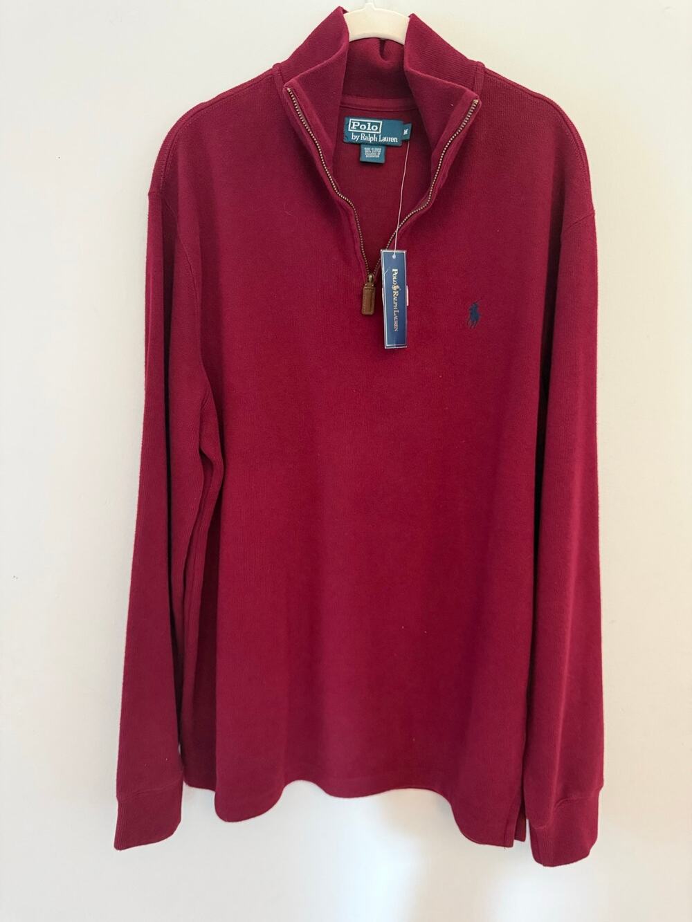 Polo Ralph Lauren Quarter Zip Sweater Burgundy Blue Pony Men’s Medium NWT